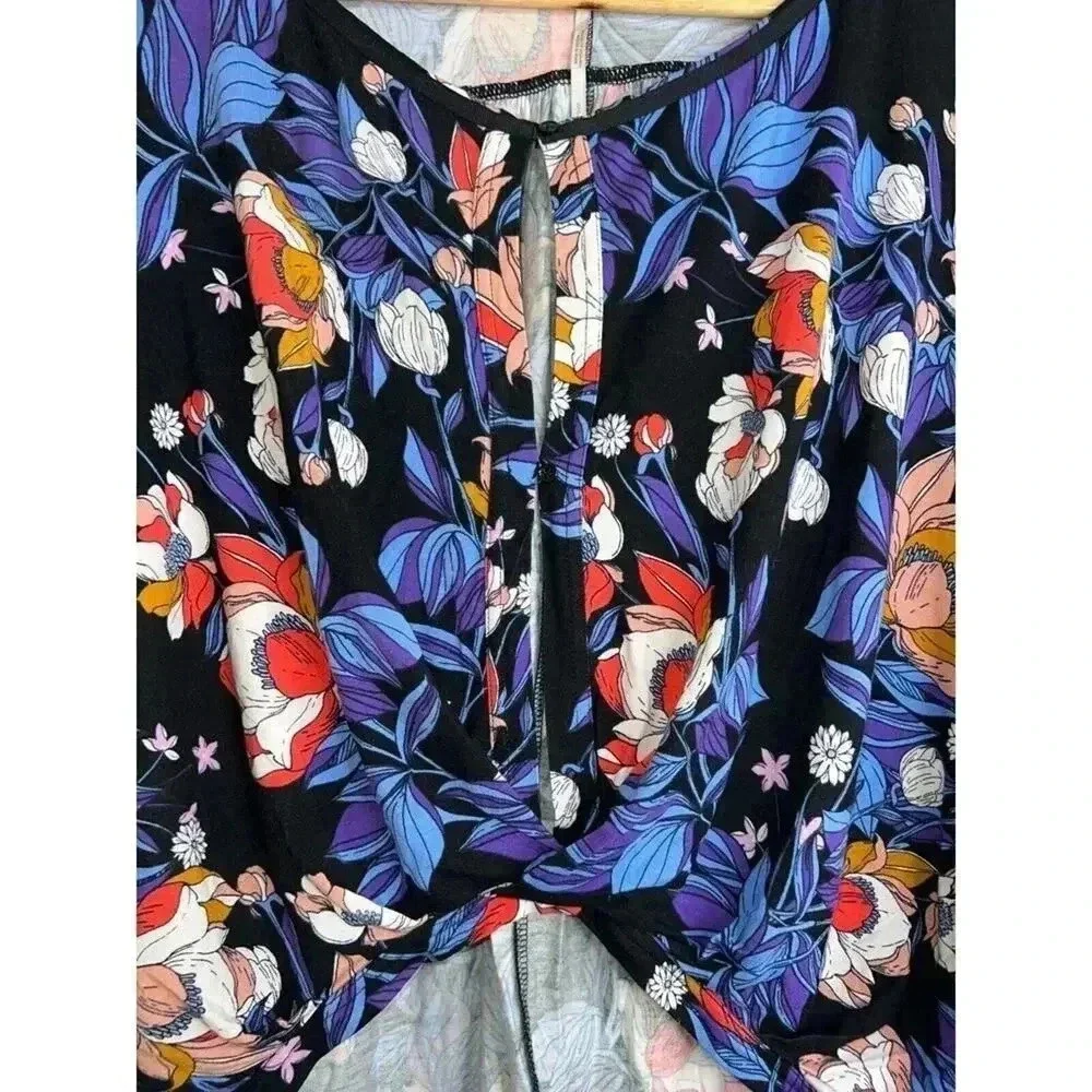Free People Keepin On Top shirt sz SMALL Floral Cropped Tie front Sleeves - Picture 6 of 7